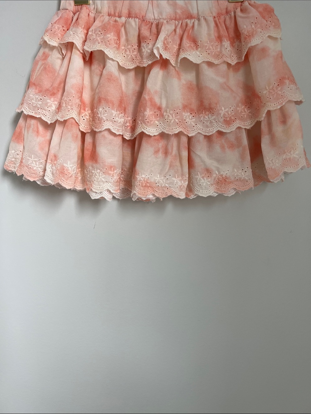 Mini Boden | 100% Cotton Girls Peach Tie-Dye Tiered Eyelet Skirt Size 2-3 Years